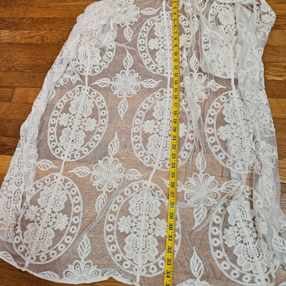 White Sheer Floral Lace Kimono Cardigan Cover Up Open Front 3/4 Sleeve S-M - Picture 4 of 10